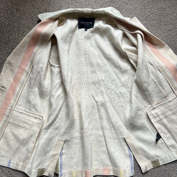 Lafayette 148 Raffia Pastel Stripe Linen Blazer Quiet Luxury Jacket | Sz 4 - Picture 6 of 11